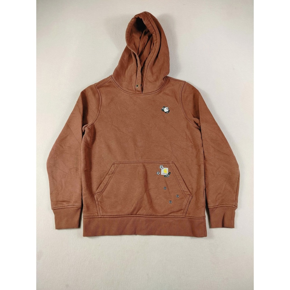 Carhartt Hoodie Sweatshirt Womens Small 4-6 Brown Fleece Pullover Floral Graphic